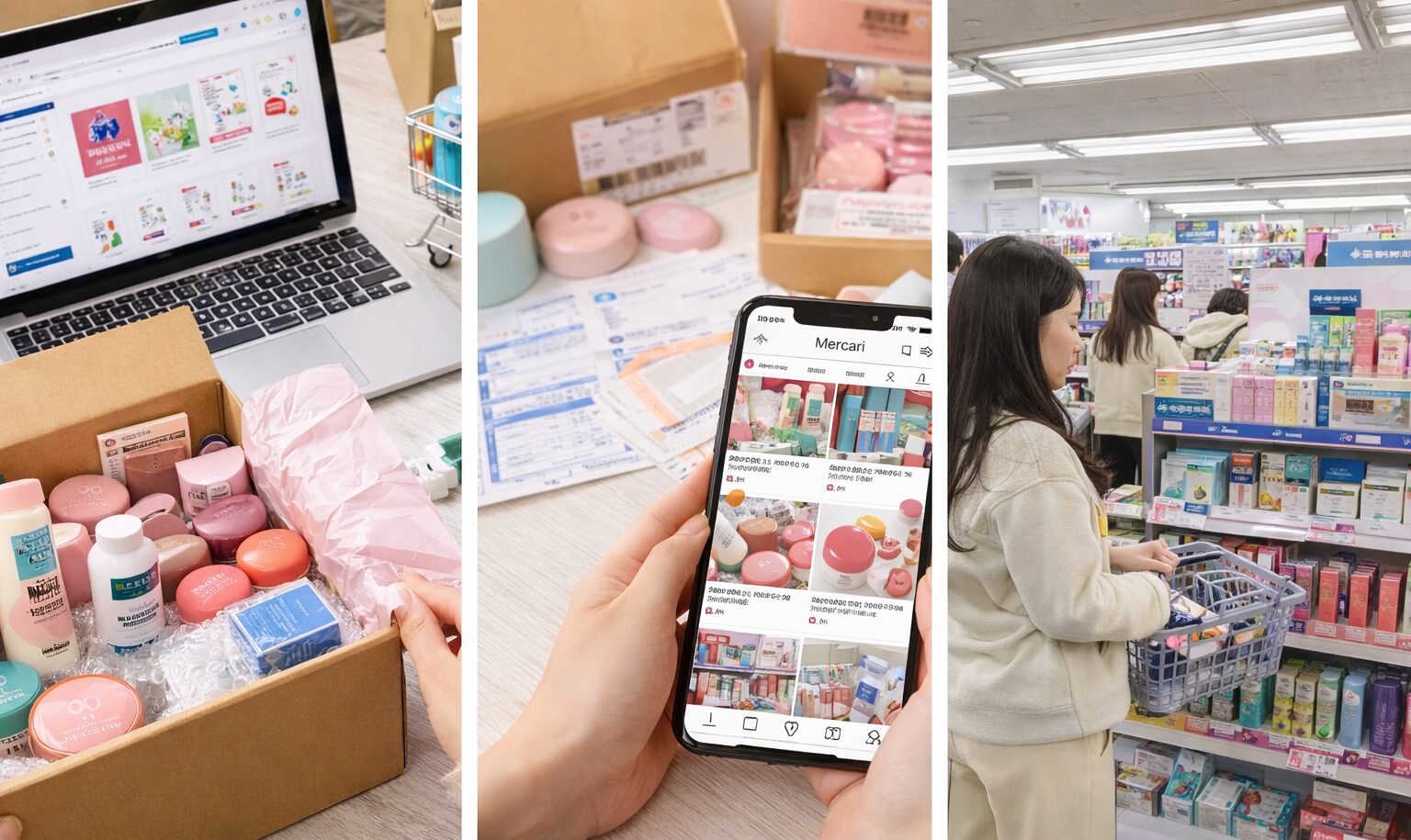 韓国ダイソーコスメの購入方法比較イメージ｜代行サービス・フリマ・現地購入の違いが分かる写真