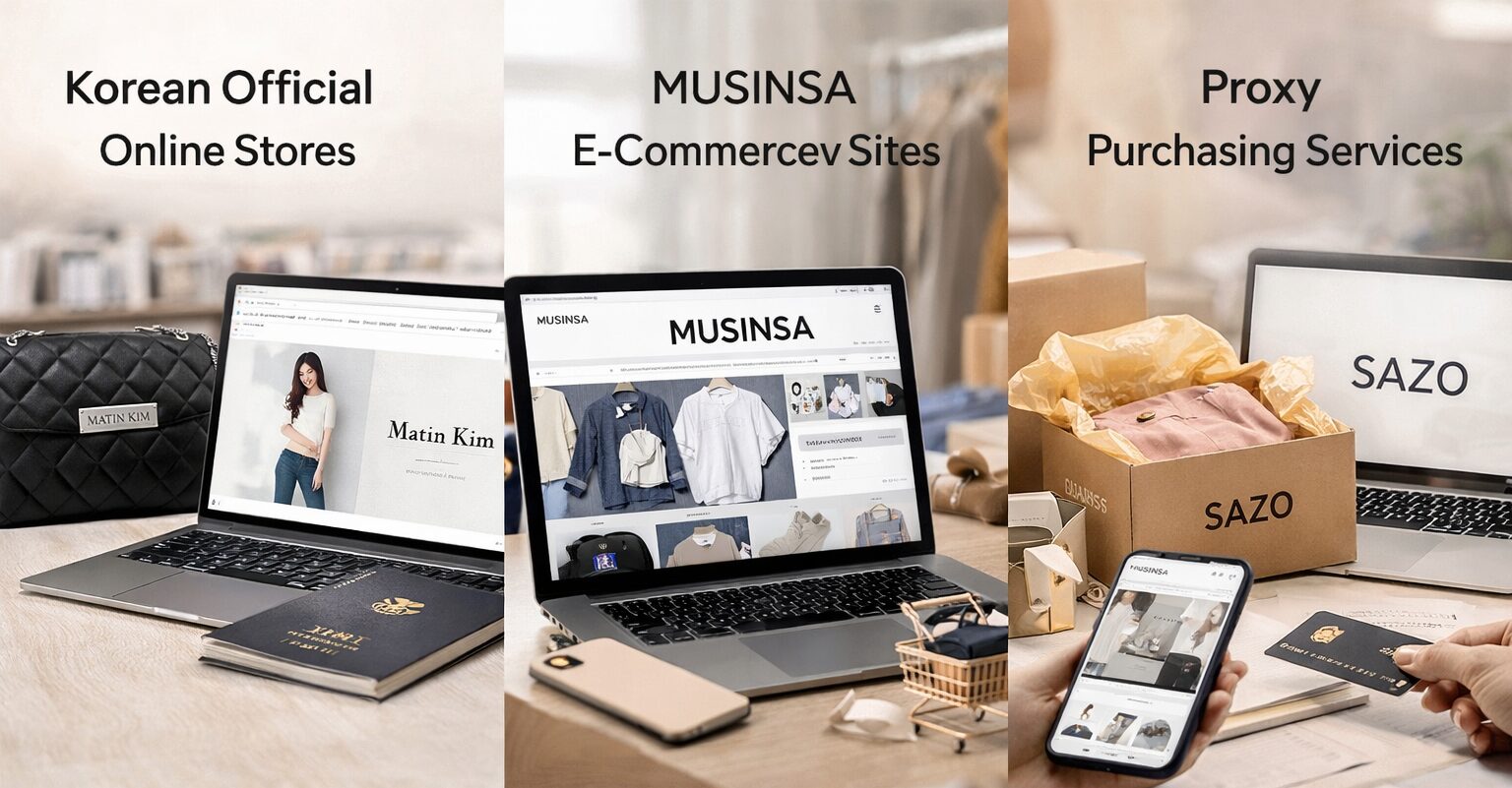 日本から韓国ブランドを購入する方法として公式通販・韓国EC・購入代行サービスを比較したイメージ画像