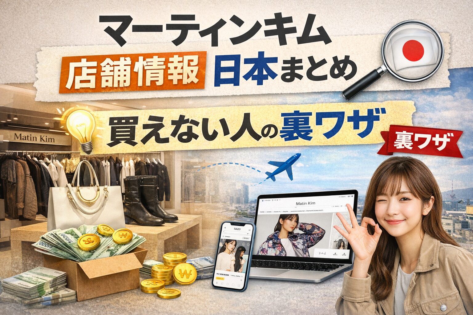 マーティンキムの日本店舗情報と買えない人向けの裏ワザを解説するアイキャッチ画像（店舗・通販・SAZO活用を比較）